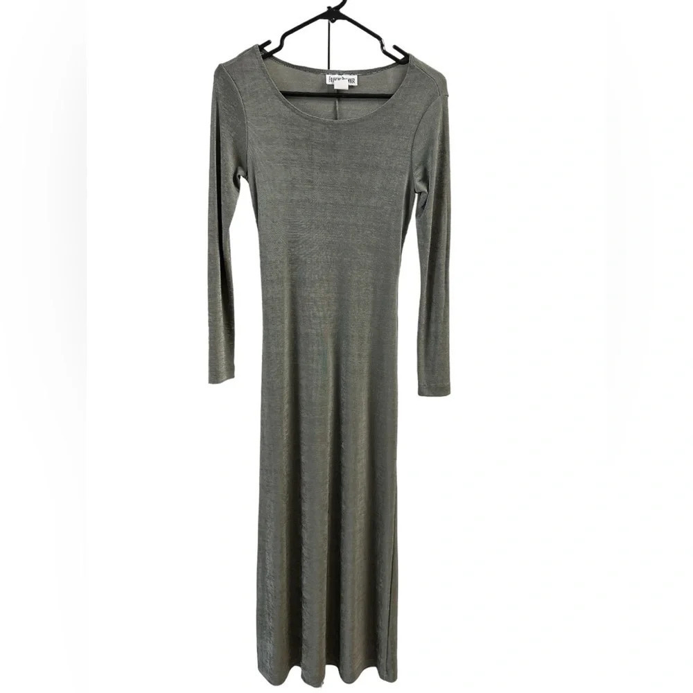 Vintage Francine Browner long sleeve silver formal gown